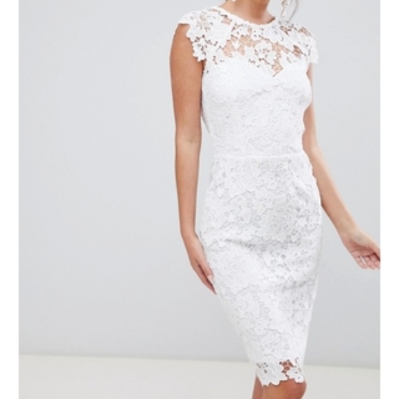paper dolls midi lace dress with scalloped back